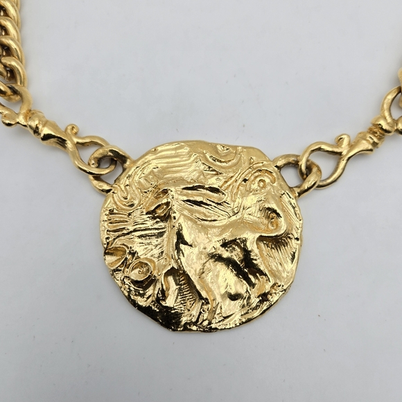 YSL Yves Saint Laurent Animal Pendant Necklace Chunky Goldtone Statement Mogul - Picture 4 of 7